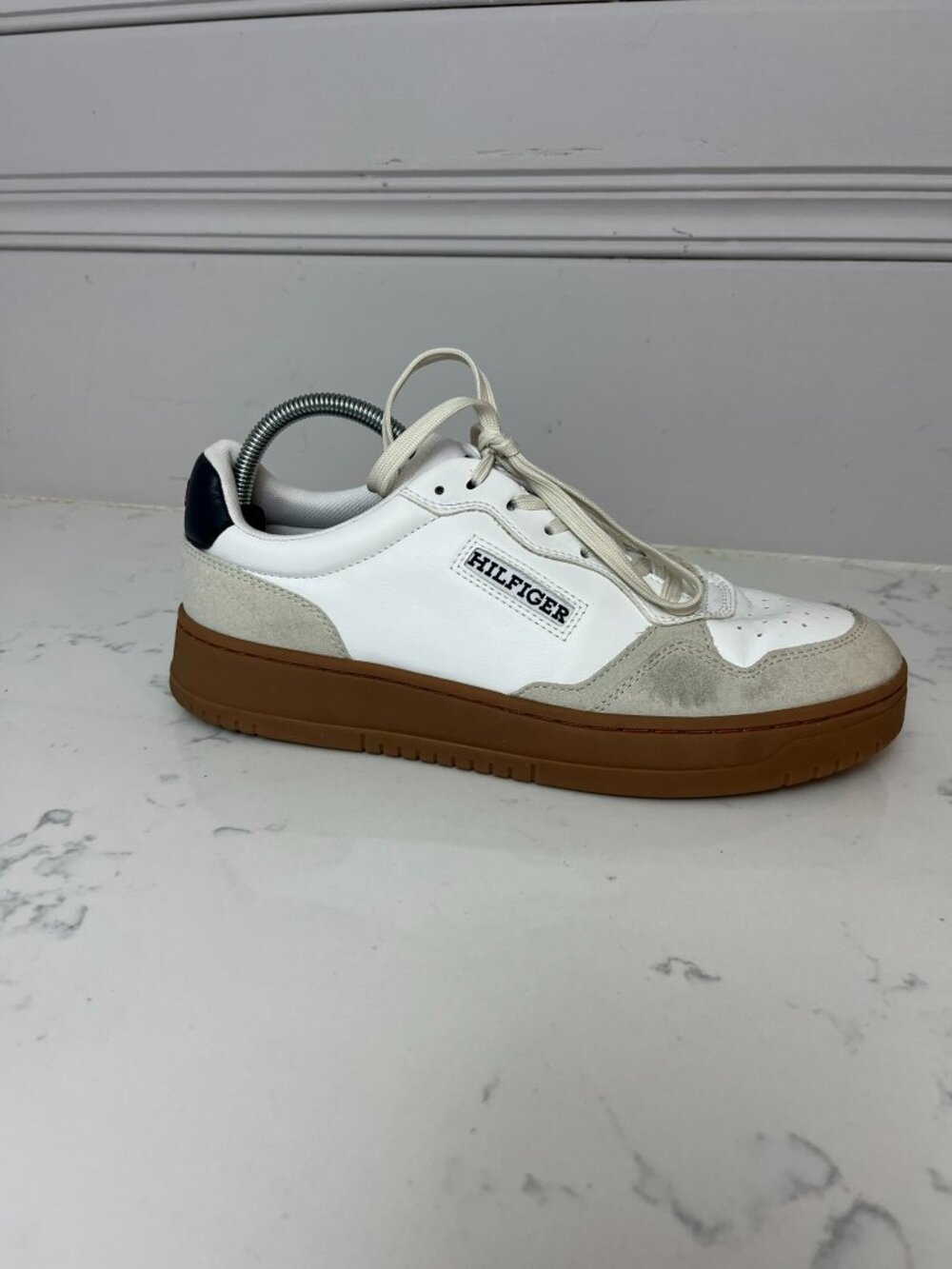 Tommy Hilfiger White Leather & Suede Gum Sole Sneakers
